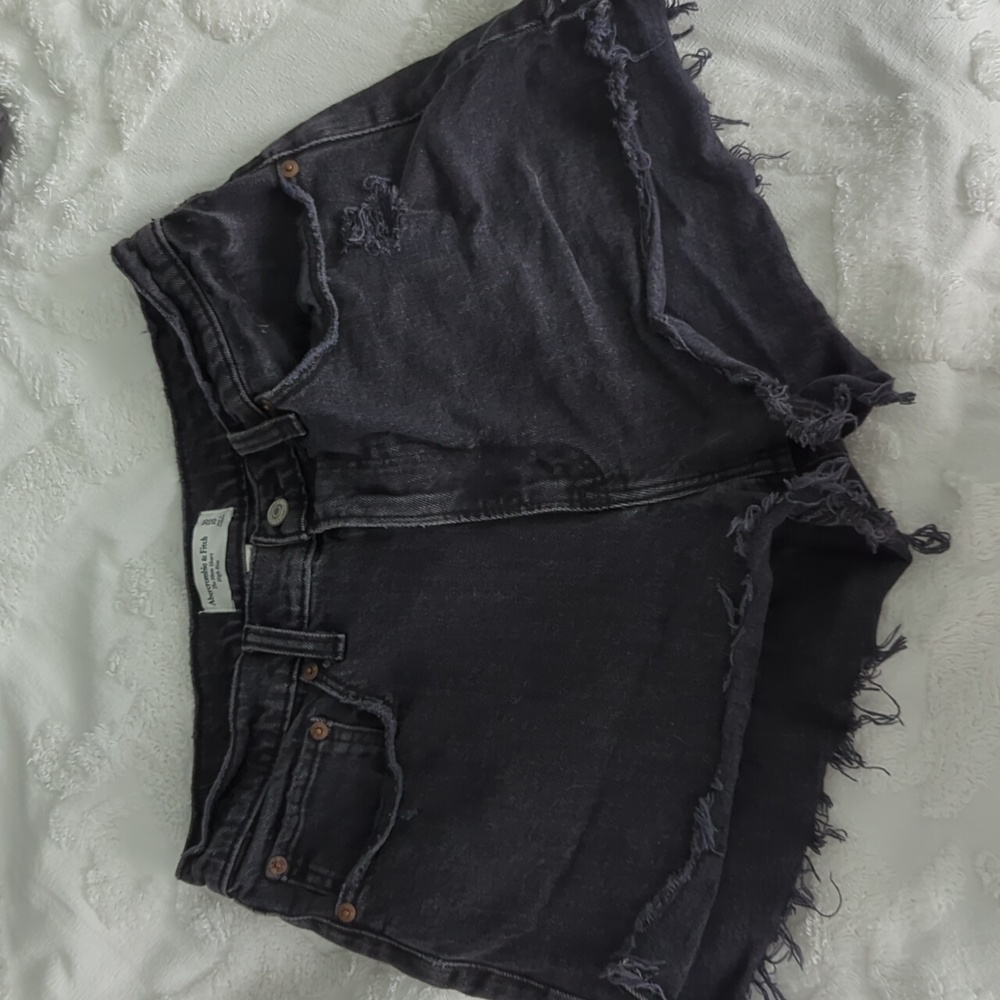 Abercrombie & Fitch Women's Washed Black Distressed Jean Shorts